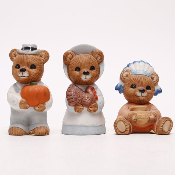 Homco 3pc Thanksgiving Autumn Harvest Ceramic Bear Figurine Set #5312 - Picture 1 of 5